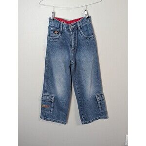 Boys Vintage OTB Wide Leg Baggy Cargo Denim Jeans Y2K Skater Streetwear Size 10